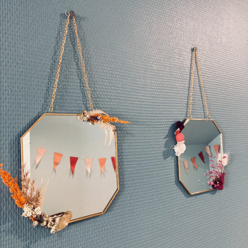 miroir fleuri, atelier floral pom violette gex