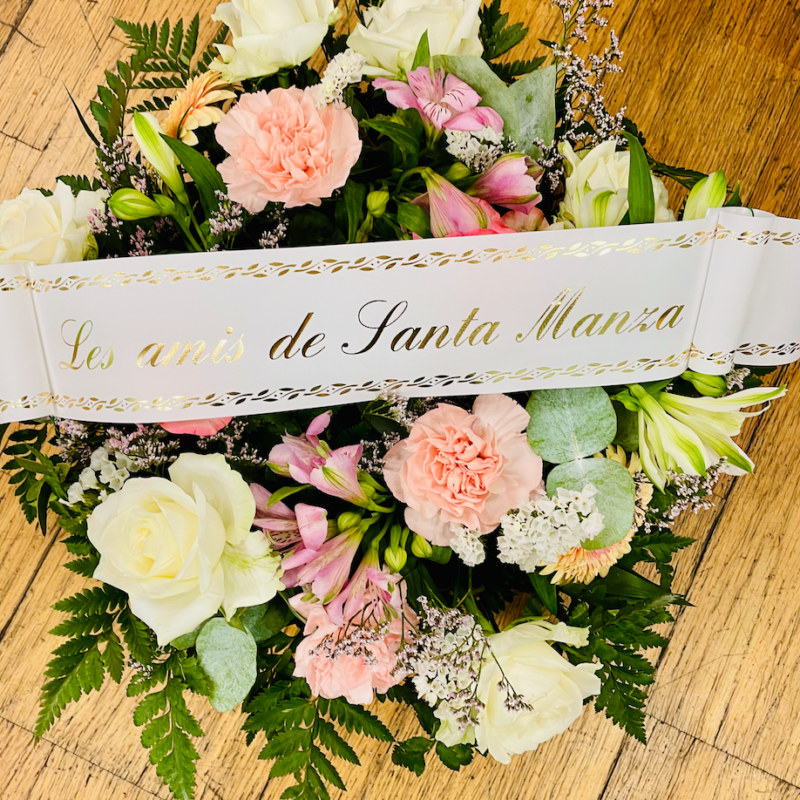 ruban de deuil pour couronne, bouquet, gerbe de fleurs